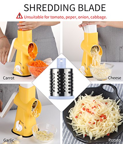 Valuetools Manual Rotary Cheese Grater - Round Mandoline Slicer Cheese Shredder Vegetable Slicer, Tumbling Box Shredder with Strong Suction Base With FDA Certification
