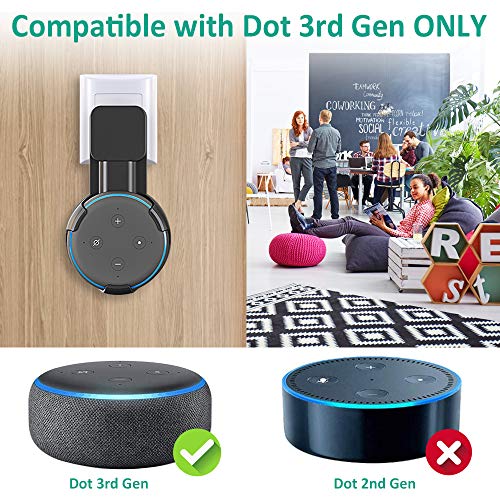 Bovon Outlet Wall Mount Hanger Holder Stand for Echo Dot 3rd Generation, Best Space-Saving Dot Accessories with Cord Management for Your Smart Home Speaker Without Mess Wires or Screws (Black)