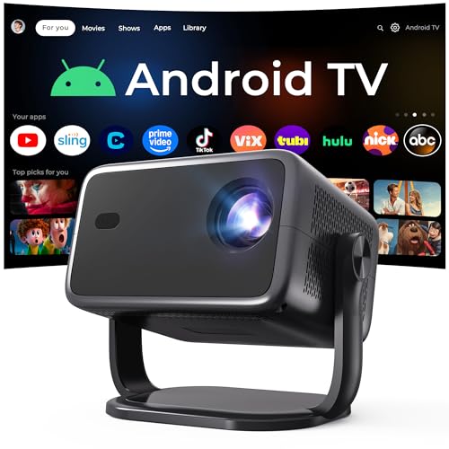 1080P Native 800 ANSI Smart Projector, Android 14, Supports 4K/8K, Air Mouse Remote Control, AI Auto Focus and Correction, WiFi 6 and BT 5.4, Hi-Res Audio, Netflix Compatible