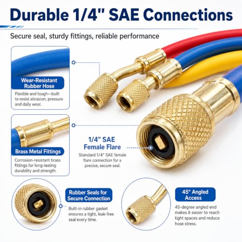 3Pcs R134a AC Manifold Gauge Hose Kit 60 Inch photo 11