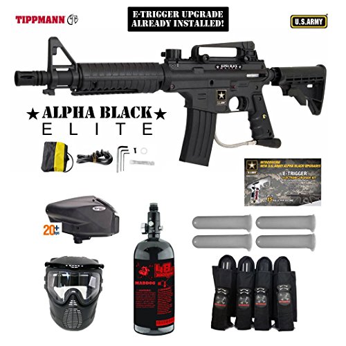 Tippmann U.S. Army Alpha Black Elite Tactical w/ E-Grip Expert Paintball Gun Package - Black