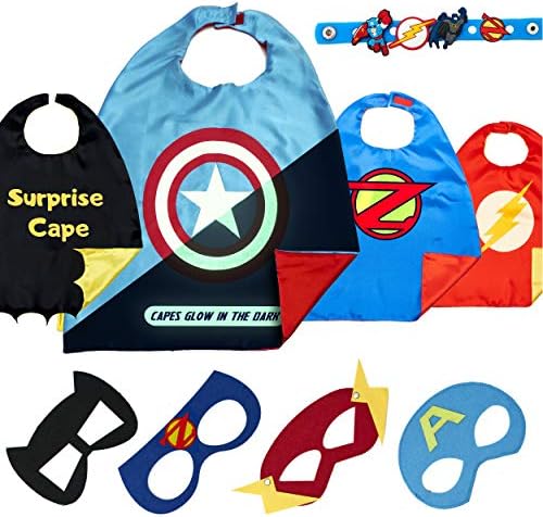 Superhero Capes for Kids Toys - Dress Up Clothes for Boys and Girls - Super Hero Party Supplies Birthday (4 Pack CPT A)