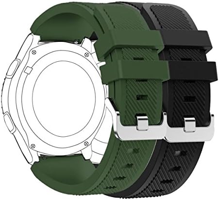 Fantete Durable Soft Silicone Replacement Sport Strap for Samsung Gear S3 Frontier / S3 Classic / Moto 360 2nd Gen 46mm Smart Watch, 2 Colors-Pack(black&amp;armygreen)
