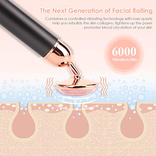 Jade Roller Facial Massager Set, OYRGCIK Vibrating Face Roller & Massager Under Eye Press for Face, Eyes and Neck, Natural Rose Quartz Beauty Facial Skin Care Tools Kit w/Bag Reduce Wrinkles Aging - Thumbnail 2
