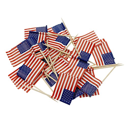 American Flag picks, 100 counts Toothpick Flags for Party Decorations, School Events, Independence Day,Cupcake Toppers Picks Decoration (US Flag Picks)
