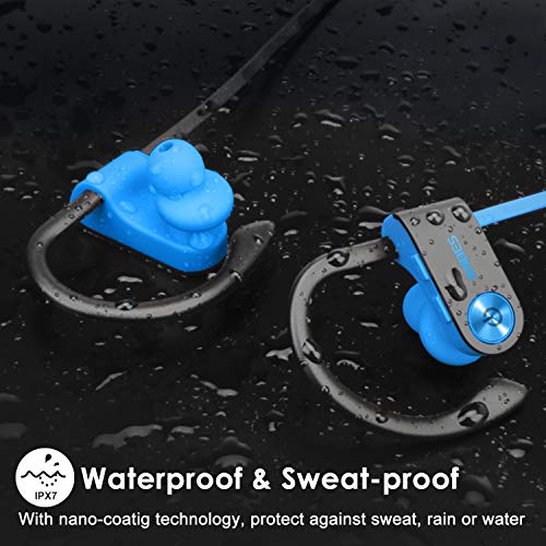 Bluetooth Headphones,ANBES IPX7 Waterproof Wireless Earbuds,Sports Earbuds with Ear Hooks & Mic, HD Stereo Sound in-Ear Bluetooth Earbuds, Up to 8 Hours Playing Time Gym Running (Blueblack)