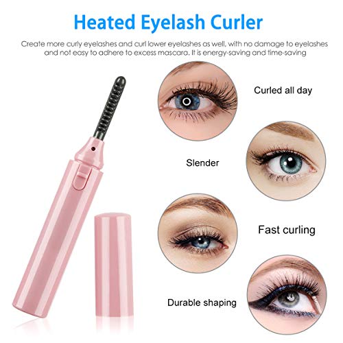 Eyelash Curlers Portable Heated Electric Best Eyelash Curlers with Comb Led Light Long Lasting Eyelash Curler (Battery not included) (pink)