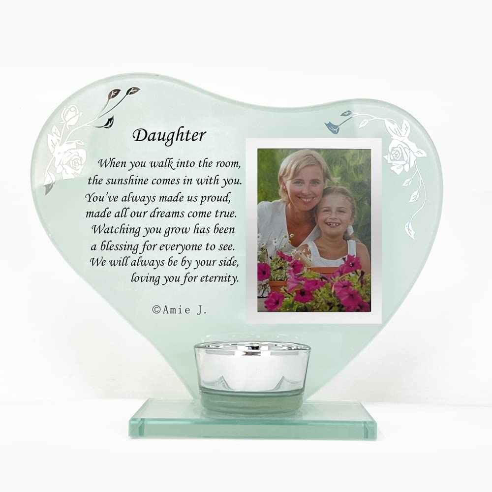 Photo Frame Candle Holder Memorial Plaque Gift with Space to Add a Photograph, Heart-Shaped, Engraved with a Personalised Poem, for Bereavement, Death Anniversary of your Loved Ones (Daughter)