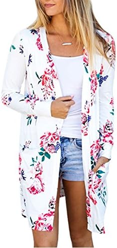 ZEAMO Women Flowy Sheer Crop Sleeves Loose Chiffon Kimono Cardigan Blouse Top (X-Large, White)