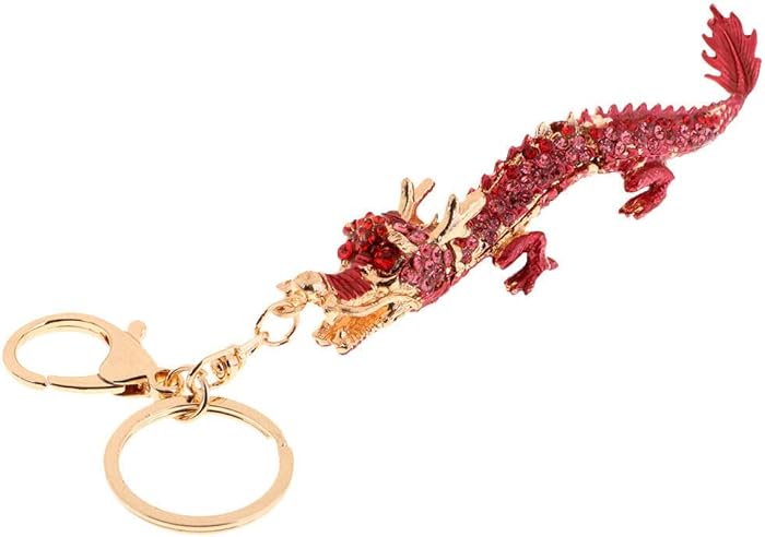 NATFUR Chinese Dragon Keychain Rhinestone Bag Keyring Women New Year Birthday Gifts Elegant Pretty for Women for Men Perfect for Girls Pretty Novelty | Color - Purple
