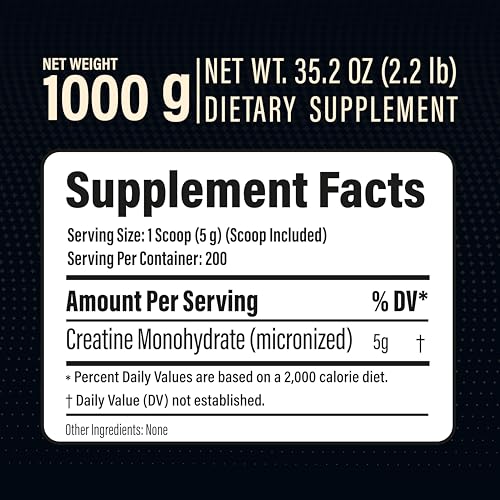 METALIFE 100% Pure Creatine Monohydrate Powder 200 Servings, Micronized Powder, Muscle Growth, Unflavored, Ideal for Athletes & Fitness Enthusiasts, Third Party lab Tested, Vegan, 1000 g