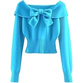 Women's Bowknot Knitting Sweater Cinched Waist Crop Base Layer Tops Solid Color Knitted Pullovers