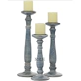 Farmhouse Candle Holders (Wooden | Set of 3) for Pillar Candles, Turquoise Blue Distressed Finish for Rustic, Vintage, and An