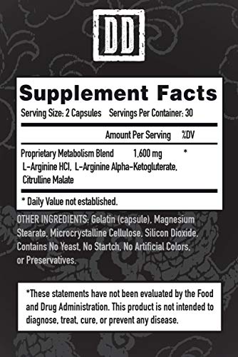 Nitric Oxide Booster Supplement, 1600mg Extra Strength L-Arginine, Citrulline Malate, and Alpha-Ketoglutarate (60 Count, 1 Bottle)