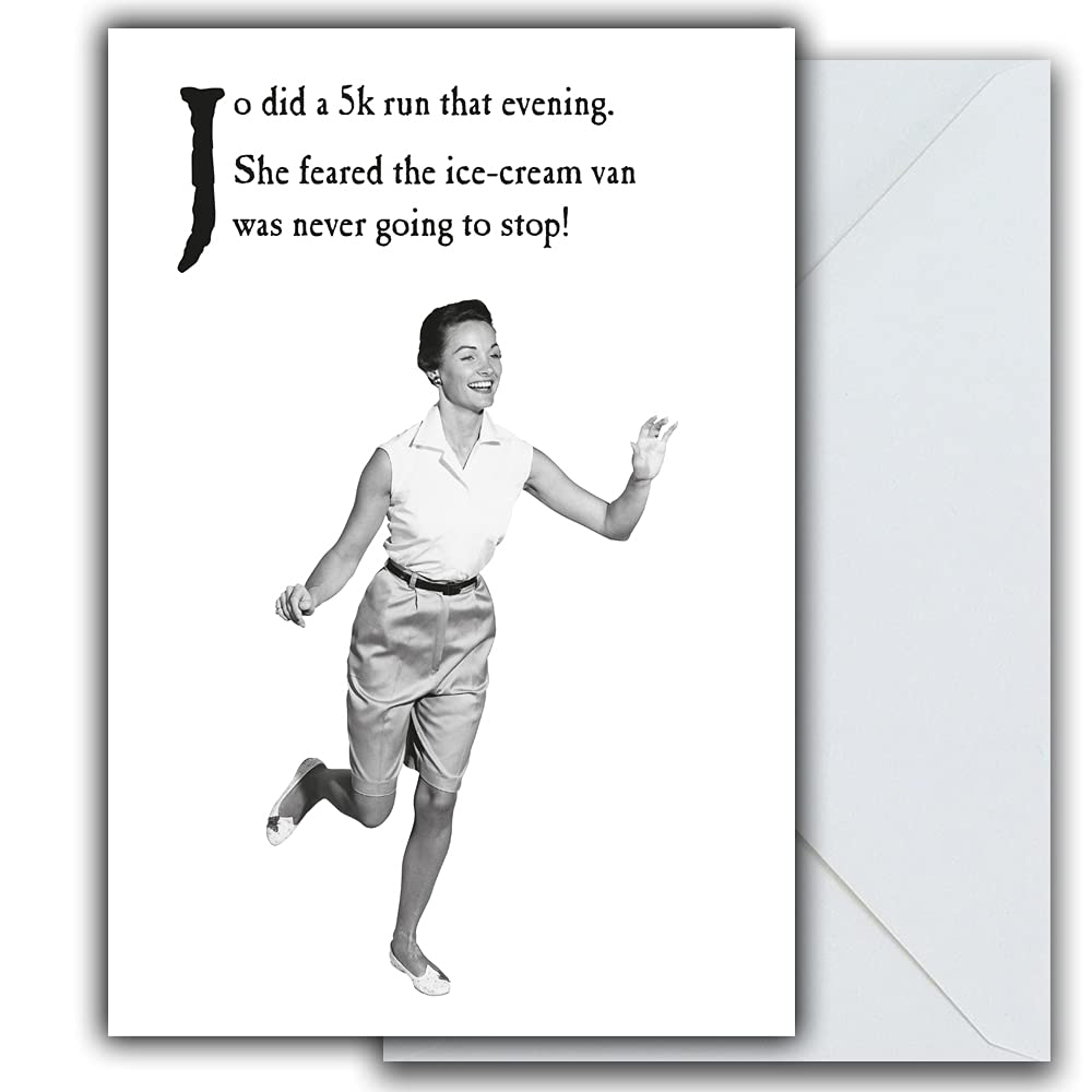 On The Ceiling Funny Birthday Card For Her, Jo Did a 5k Run That Evening…, Birthday Card for Friend Humorous, Black & White