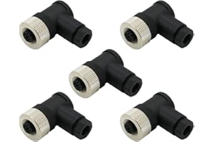 FOWIUNYE 5 Pcs M12 5 Pin Female Connector, A Code Industrial Circular Connector IP67 Right Angle Type Adapter Field Assembly Wireable Sensor Unshiled 125V 4A AC/DC Connector