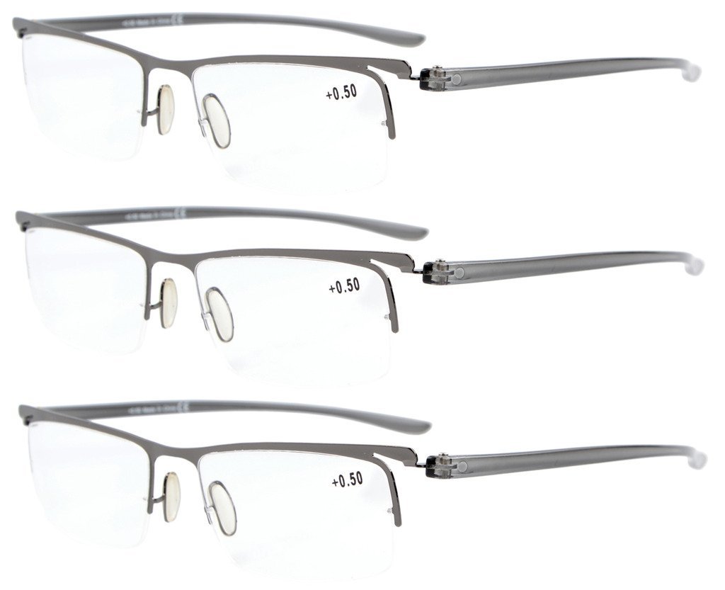 Eyekepper 3 Pairs Half-rim Reading Glasses Gunmetal Frame Reader Eyeglasses for Men Women Reading +2.50 — image 1