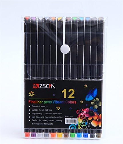 12 Fineliner Color Pen Set, 0.4mm Fineliner Drawing Journal Pens, Porous Fine Point Markers for Writing Note Taking Calendar Coloring Book Art Projects,12-Count
