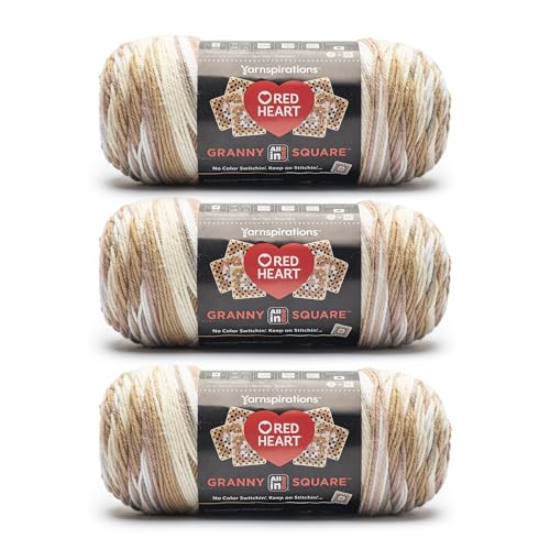Red Heart All in One Granny Square Aran - Cream Yarn - 3 Pack of 250g/8.8oz - 100% Acrylic - #4 Worsted (Medium) - 381m/417Yards - for Knitting, Crochet and Amigurumi