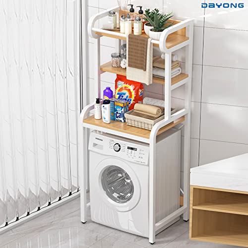 DAYONG Over Washing Machine Storage Rack, 3-Tier Laundry Organiser with Shelves, Bathroom Room Shelf, Shelving Units Clothes Dryers Shelf for Laundry Room, Balcony, Bathroom (White)