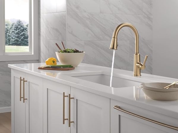 DELTA FINNRIDGE BRUSHED GOLD KITCHEN FAUCET WITH PULL DOWN SPRAYER, HIGH PRESSURE PROCLEAN SPRAY MODERN SINGLE HOLE KITCHEN SINK FAUCET, CHAMPAGNE BRONZE 19730LF-CZ