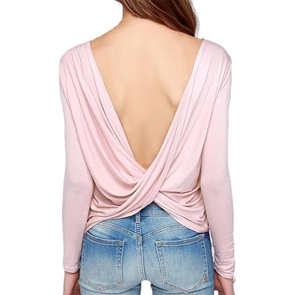 LIREROJE Women's Drape Open Back Loose Tops Blouse Shirt P XS at