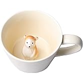 DIHOclub Bear Ceramic Cup Hidden 3D Animal Inside Mug,Cute Cartoon Handmade Figurine Mugs,Holiday and Birthday Gift for Coffee Milk Tea Lovers,12 OZ(Cream Color) | Bear, Cute Cartoon, Handmade, Figurine Mugs