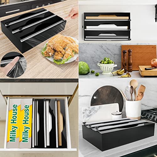 Foil and Plastic Wrap Organizer, 4 in 1 Plastic Wrap Dispenser with