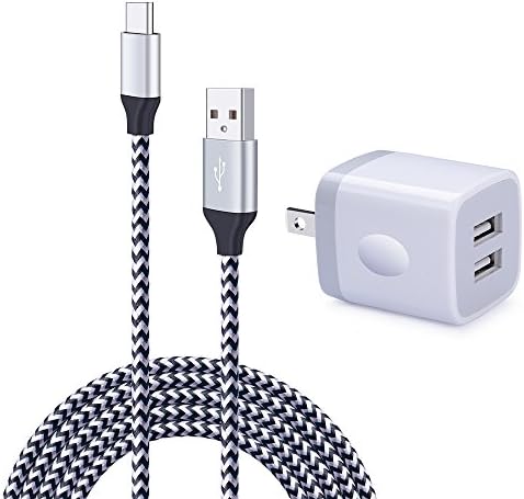 Wall Charger Dual Port Adapter with 6ft USB C Cable, Kakaly Charge Sync Cable Cord for Samsung Galaxy S9/S9 Plus/S8/S8+, LG G5/G6/V20/V30, Nexus 5x/6p, Nintendo Switch &amp;more-White