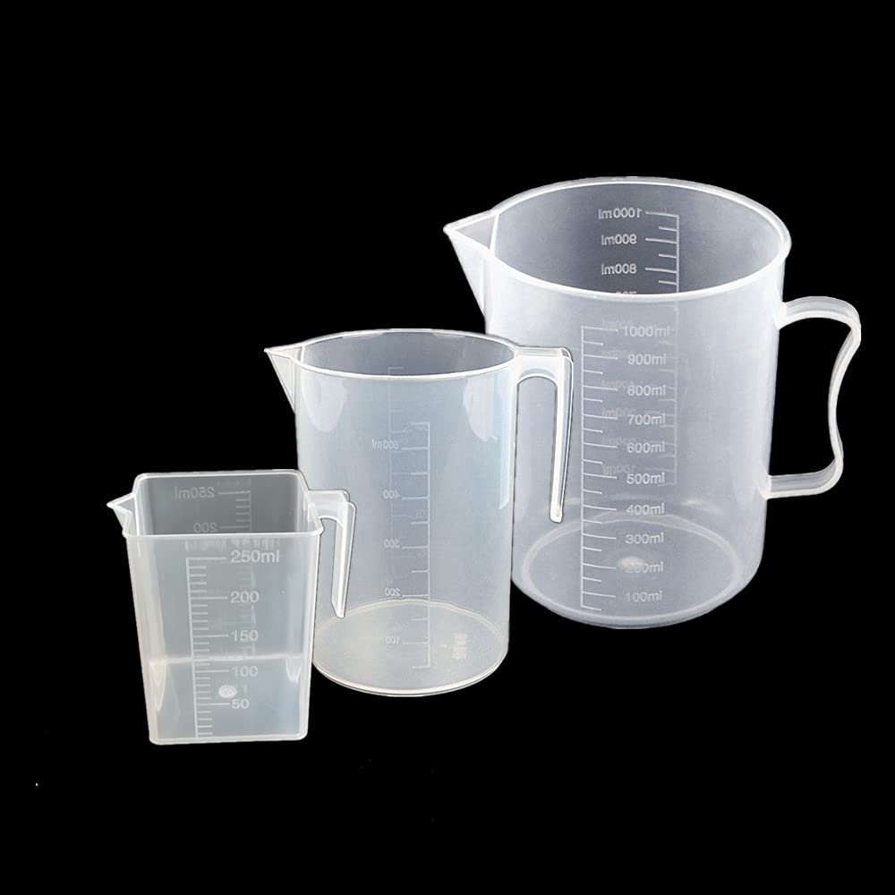 Surflyee Plastic Measuring Jugs Set, 3-Piece, Transparent, 250ml, 500ml, 1000ml, Heat-Resistant, BPA-Free, Kitchen Measuring Jugs