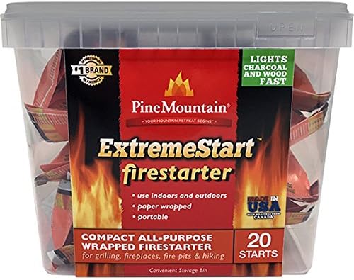 Pine Mountain Extremestart Compact All-Purpose Wrapped Firestarters, 20 Starts Bucket Firestarter Set with Weather-Resistant Tub