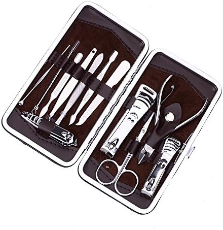 Manicure Pedicure Set Nail Clippers - 12 in 1 Stainless Steel Professional Pedicure Kit Nail Scissors Grooming Kit with Brown Leather Travel Case