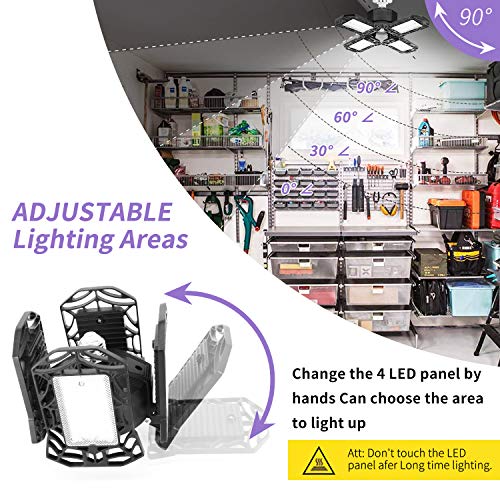 Werkstattlampe, 120W Led Deckenlampe Schwarz mit 12000 Lumen Verformbarem Vierblättrigem Panel, Led Lampe E27 für… – Bild 8