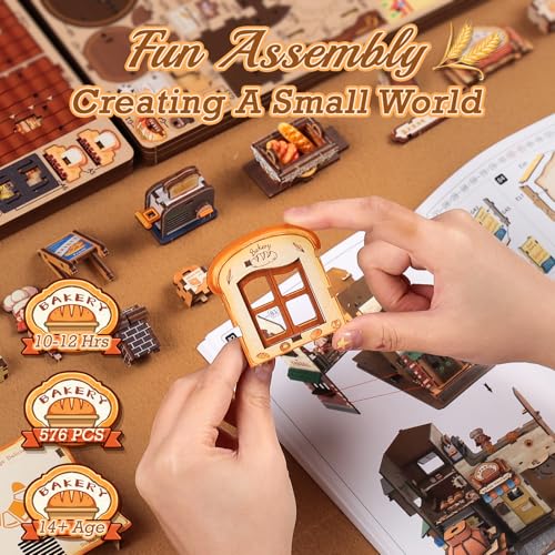 Cutefun Kit de Modelismo 3D en Madera – Book Nook de 572 Piezas para Adultos – Maqueta a Escala con Música y Luz LED – Fábrica de Regalos Temática de Pan