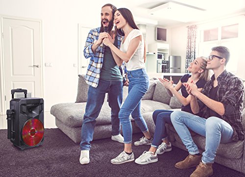 PA System with LED Party Lights, Wireless Portable Bluetooth 12" Audio Speaker with 2 Wireless Microphones FM Radio Party Karaoke Machine Sound System MCP-212 Soundstream by Pure Acoustics - Thumbnail 4