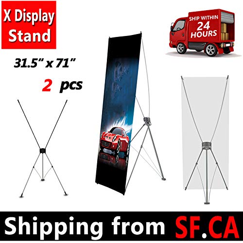 2 Pack,Premium Adjustable Tripod X Banner Stand Fits Banner Sizes from 23"X63" to 31"X71" with a Traveling Bag for Trade Show Display (60x160cm to 80x180cm)