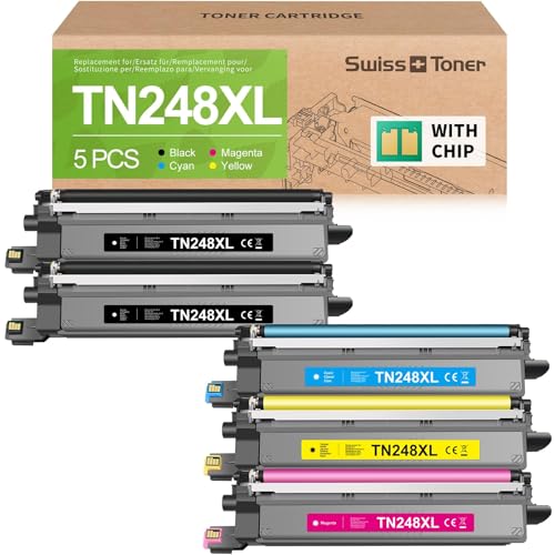swiss toner TN248XL Compatible for Brother TN-248XL TN248 TN-248VAL for Brother MFC-L3760CDW Toner MFC-L3740CDW MFC-L3740CDWE DCP-L3560CDW HL-L3240CDW HL-L3220CW Pack of 5