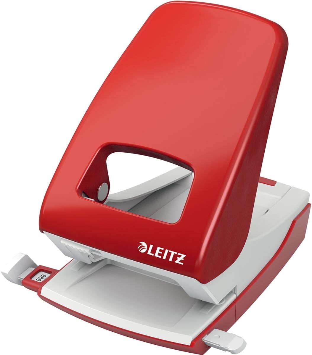 Leitz Hole Punch, 40 Sheets, Guide Bar with Format Markings, Metal, NeXXt Range, 51380025 - Red