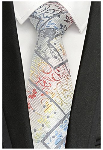 w3dayup mens Classic Tie Necktie Woven Jacquard Neck Gold Red Flower Ties For Men BEX012
