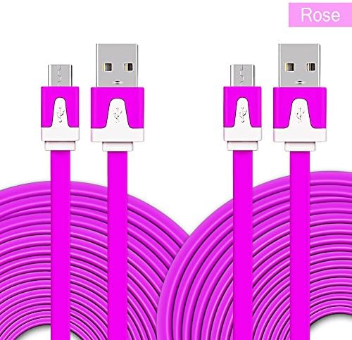 Foolly 2-Pack 10ft USB 2.0 Cable Flat Fast Charge &amp; Data Sync for Android Phones(Rose)