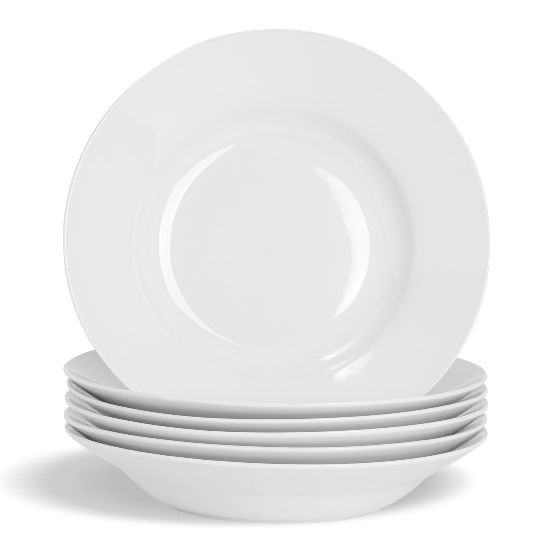 Argon Tableware 6X White Soup Bowls - 23cm (9") - Ceramic Dinner Plates Dish Set Cereal Soup Serving Noodle Bowl - Dishwasher and Microwave Safe