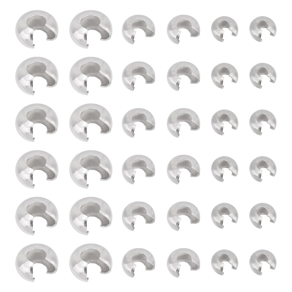 UNICRAFTALE 150pcs 3 Sizes 4.5/6/10.5mm Diameter Crimp Beads Stainless Steel Crimp Beads Covers Beads End Tip Half Round Open Crimp Beads for Women Bracelet Necklace Jewelry Making