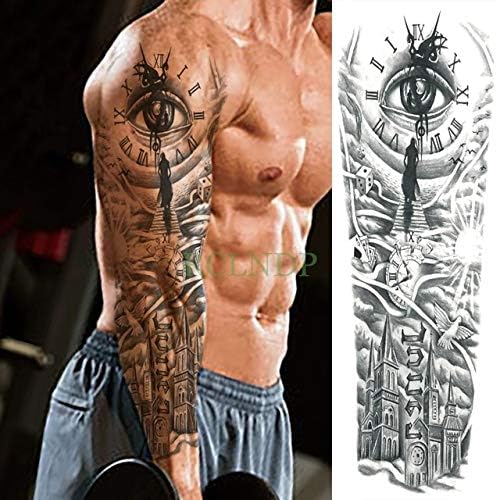 HXMAN 3pcs Waterproof Temporary Tattoo Sticker Totem Geometric Full Arm Large Size Sleeve Tatoo Fake Tatto Flash Tattoos For Men Women Monochrome