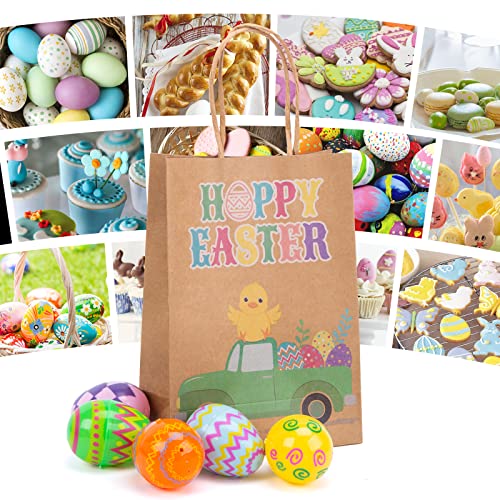 Koogel 18PCS Easter Kraft Gift Bags, Kraft Treat Bags with Handles Candy Bags for Kids Party Favors Goodie Bag Fillers Easter Supplies