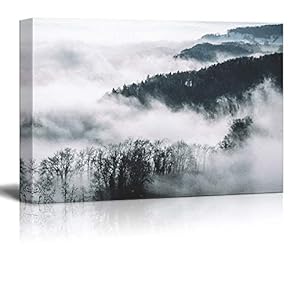 Canvas Wall Art - Watercolor Style Forest in The Mist - Giclee Print Gallery Wrap Modern Home Art Ready to Hang - 12x18 inches