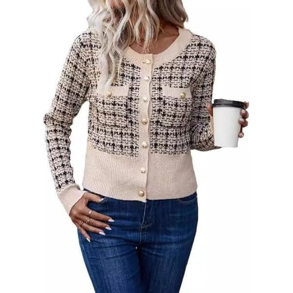 MakeMeChic Women's Cropped Cardigan Sweaters with Pearl Button