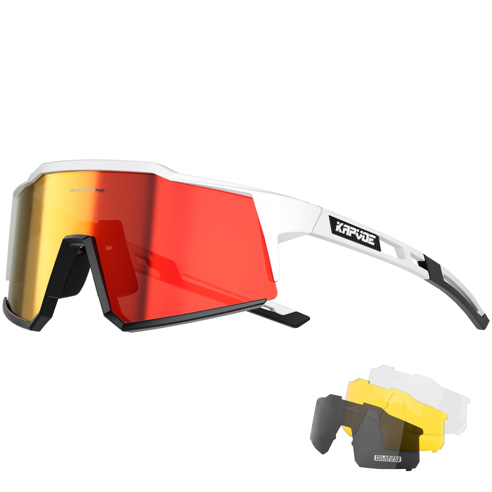 KAPVOE Polarized Cycling Glasses With 4 Interchangeable Lenses Tr90 Frame For Men Women Sports Sunglasses Mountain Bike Glasses MTB Bicycle Goggles Running Red White 10 — image 1