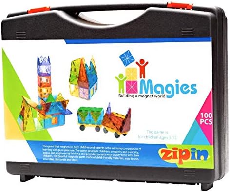 Magnet Tiles 100 Piece Set 100pcs Magnet Building Tiles Clear Magnetic 3D Building Blocks Educational & Imagination W/Strong Storage Case