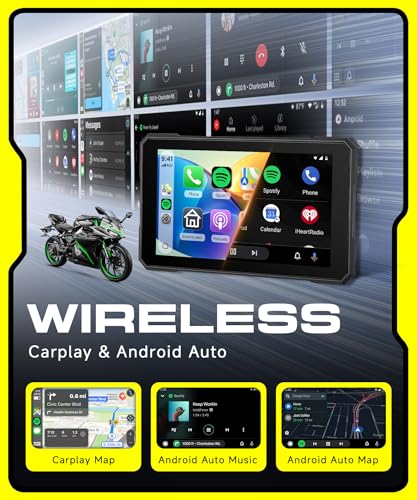 Rimoody Wireless Carplay Display Motociclo Android Auto,5" Touchscreen Car play Autoradio Portatile per Motorbike CarPlay Monitor per Moto Bluetooth/IP68 Impermeabile/Monitoraggio pressione pneumatici