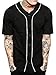 Hat and Beyond Mens Baseball Button Down Jersey Hipster Hip Hop T Shirts 1UPA01 02 (Small, Black/White)